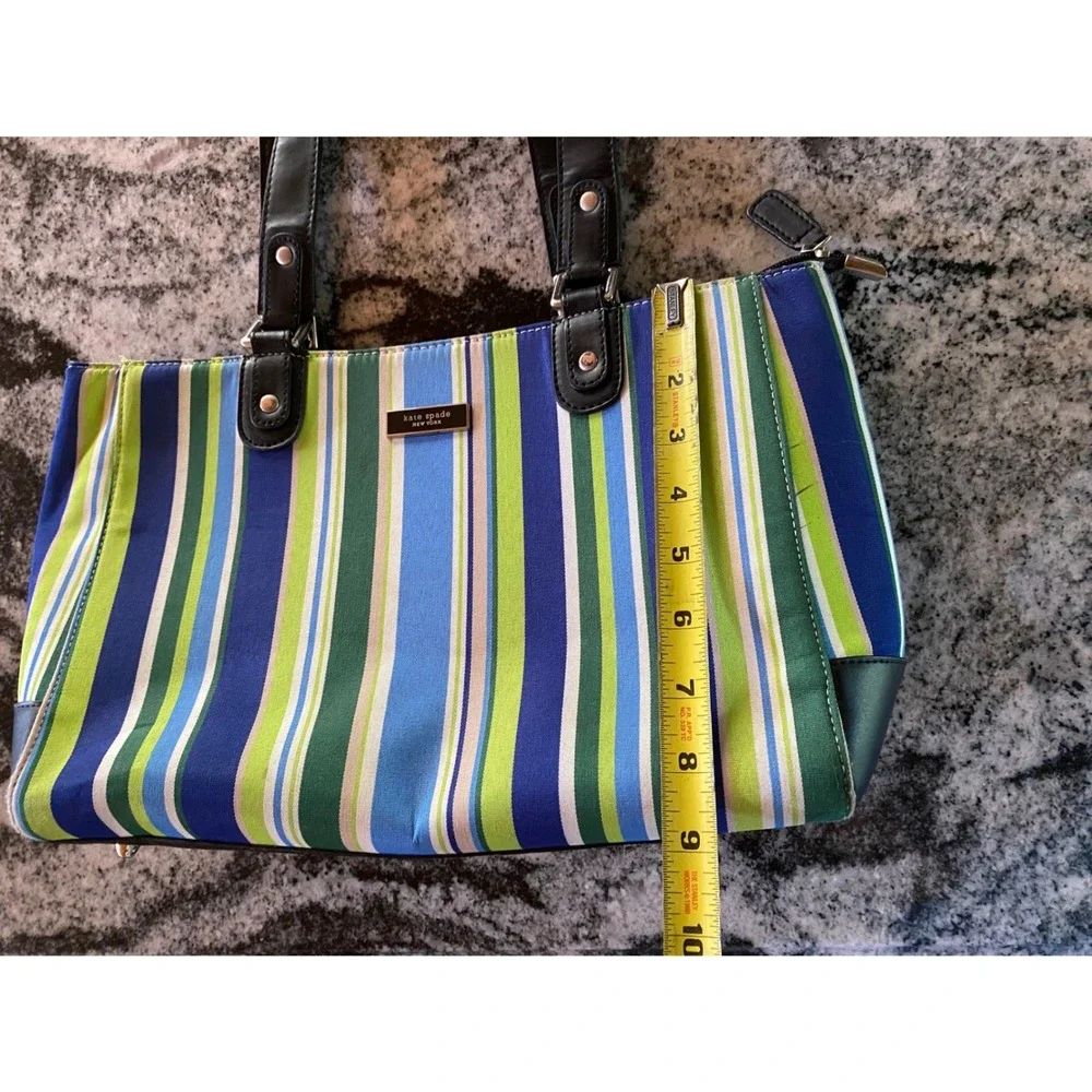 Kate Spade‎ Look Alike Bag! Striped Blue Green Tote Shoulder Purse Large Zip Top